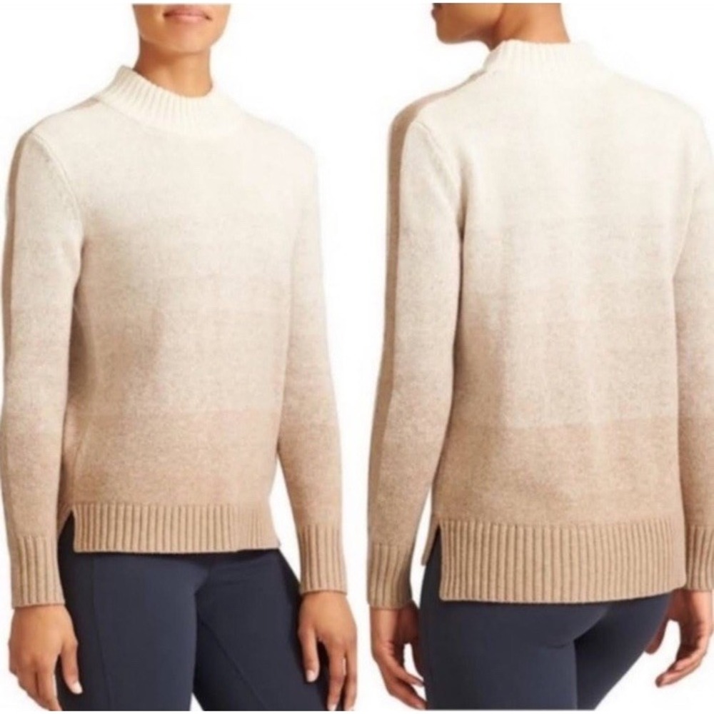 Athleta Merino Wool Sweater Women's Medium Ombre Sunset Mockneck Pullover Ribbed